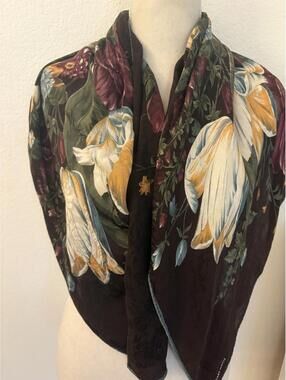 Gorgeous Elegant Silk Floral Patterned Scarf with Dark Background